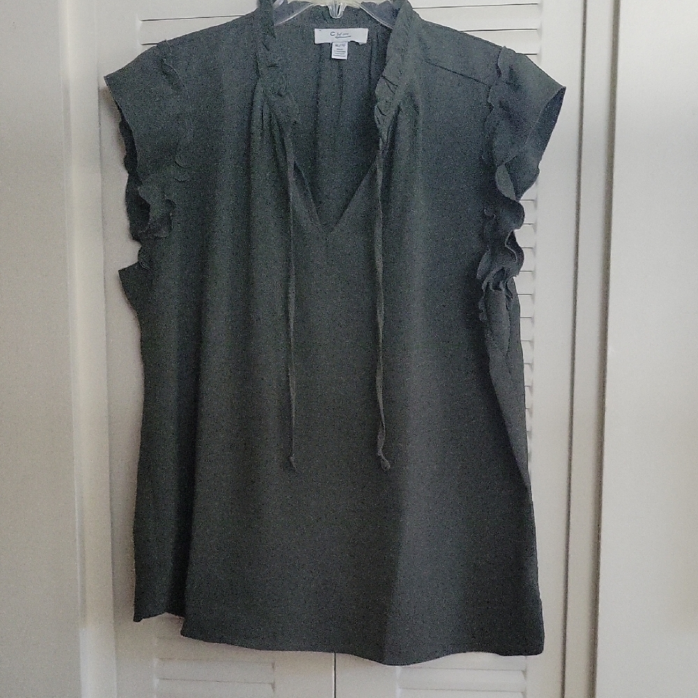 Chic Ruffled Blouse in Olive Green